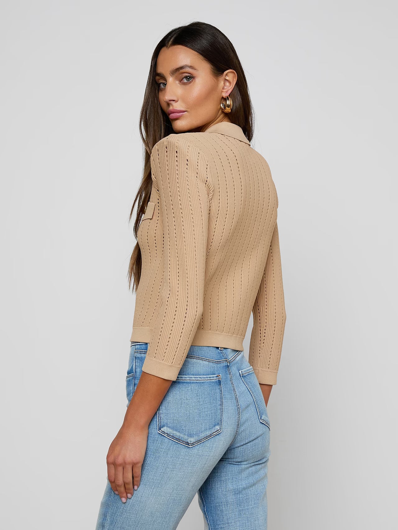 Risa Collared Cardigan - Light Almond Gold by L'agence — alternate view