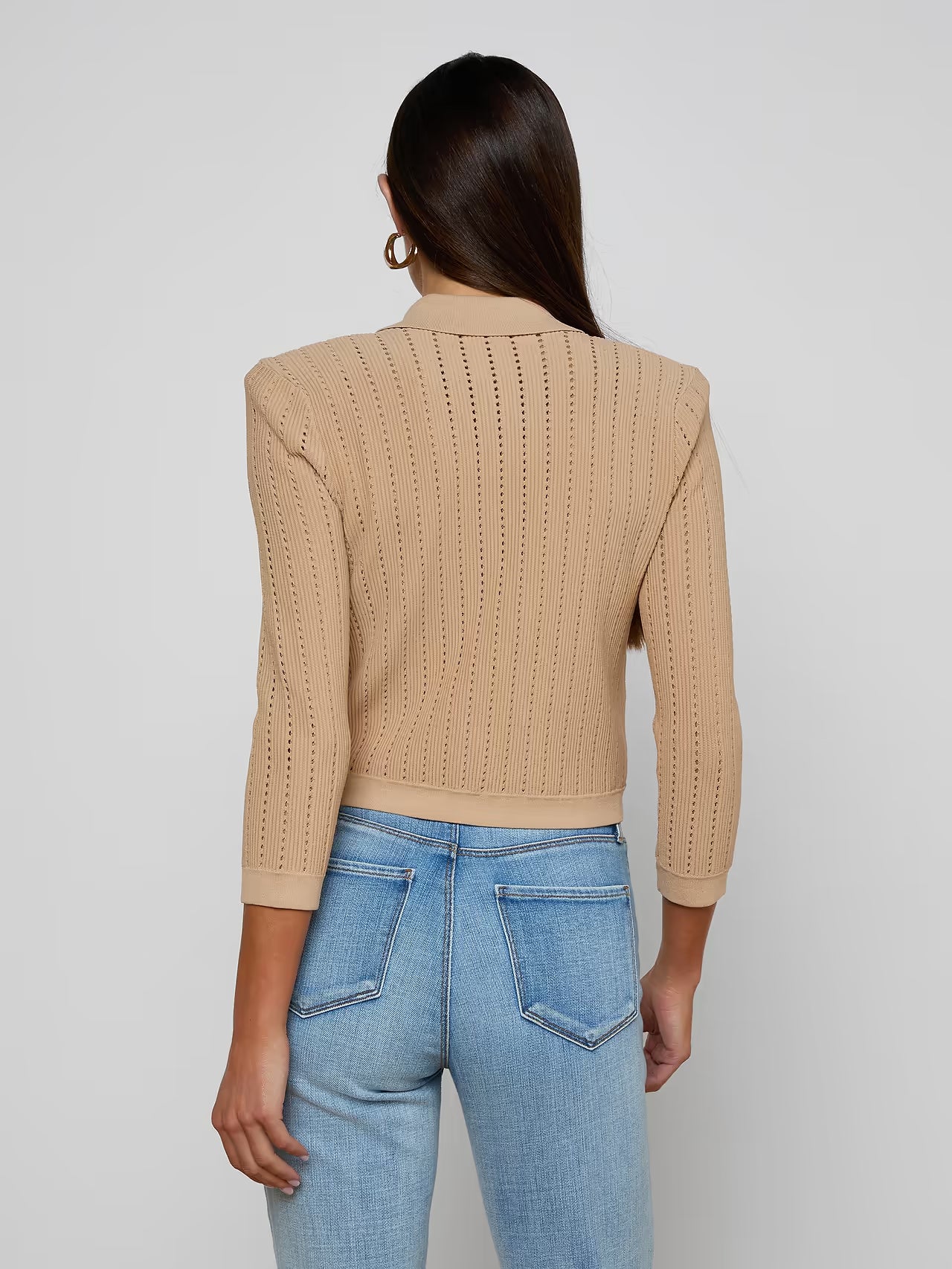 Risa Collared Cardigan - Light Almond Gold by L'agence — view 4
