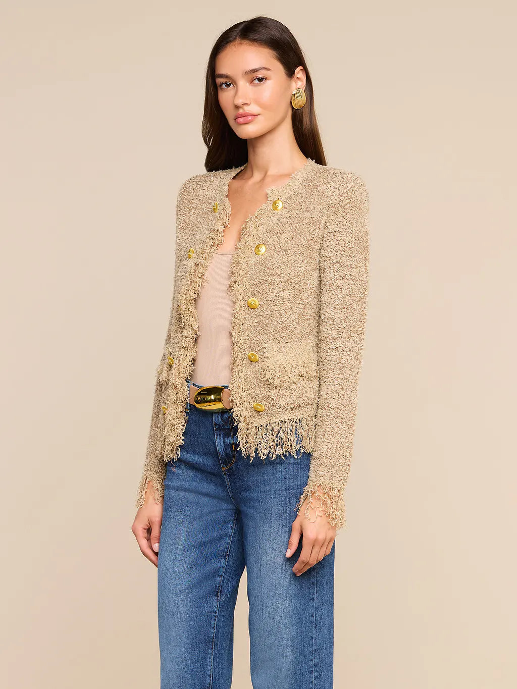 Mireille Fringe Cardigan - Natural by L'agence — alternate view