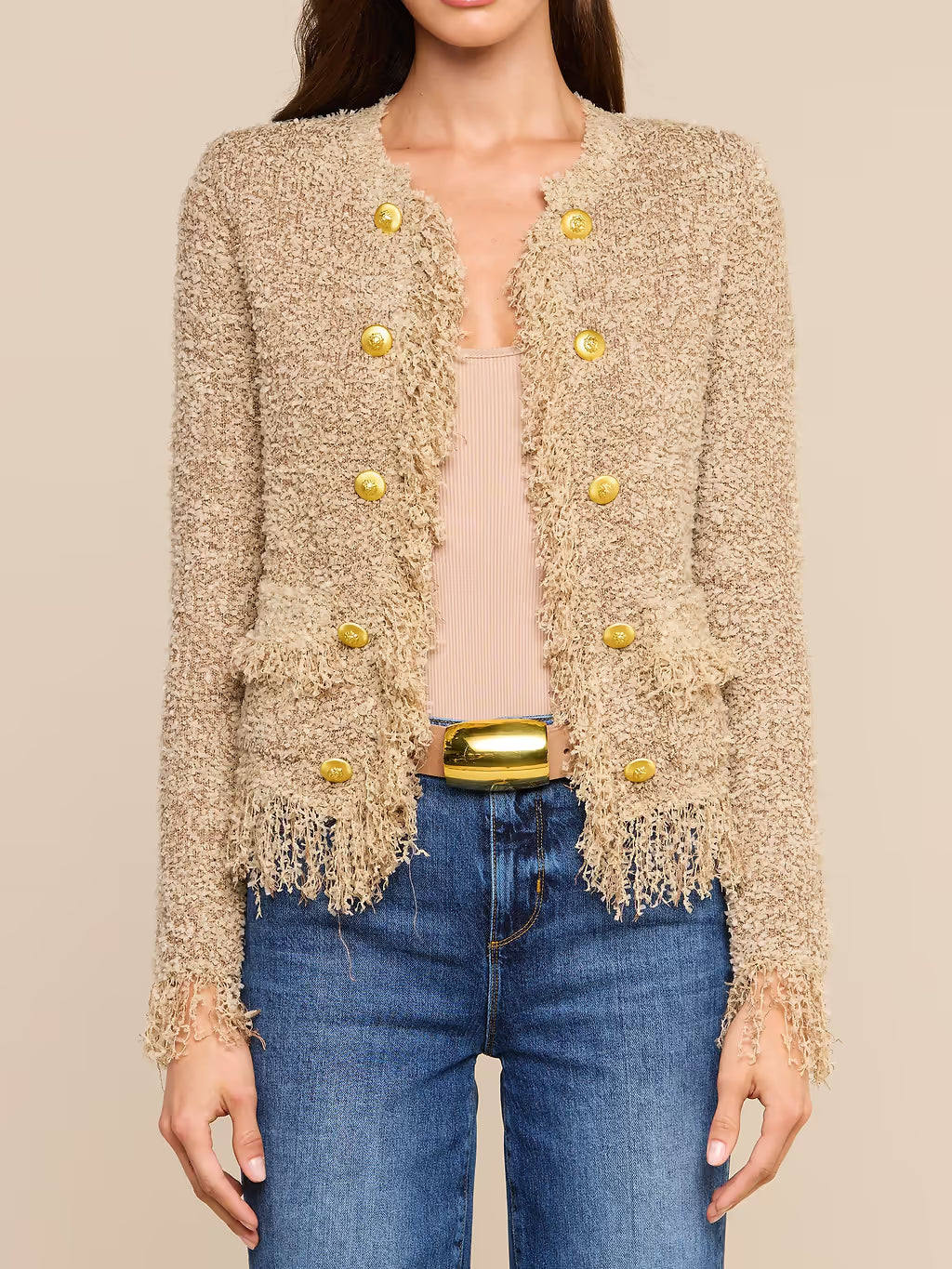 Mireille Fringe Cardigan - Natural by L'agence — view 5