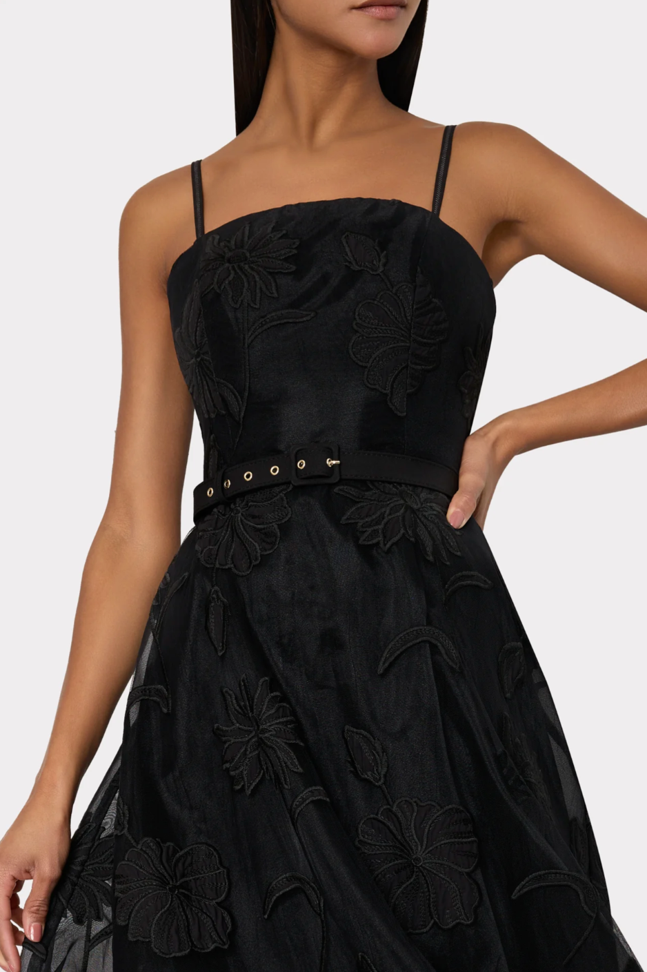 Butterfly Embroidery Spaghetti Strap Dress - Black by Milly — alternate view