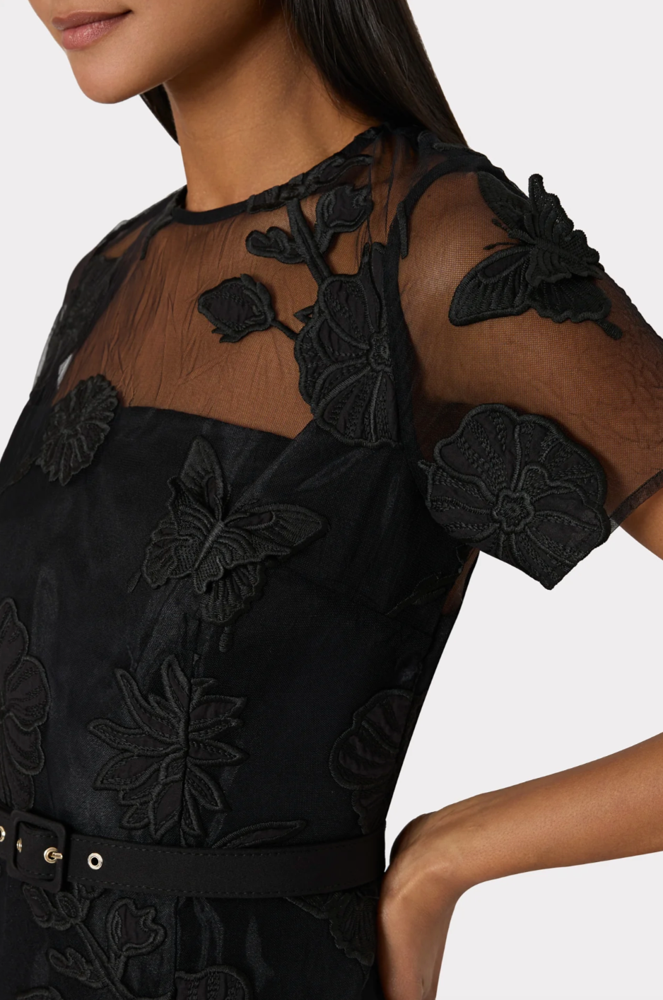 Rosie Butterfly Embroidery Dress - Black by Milly — alternate view