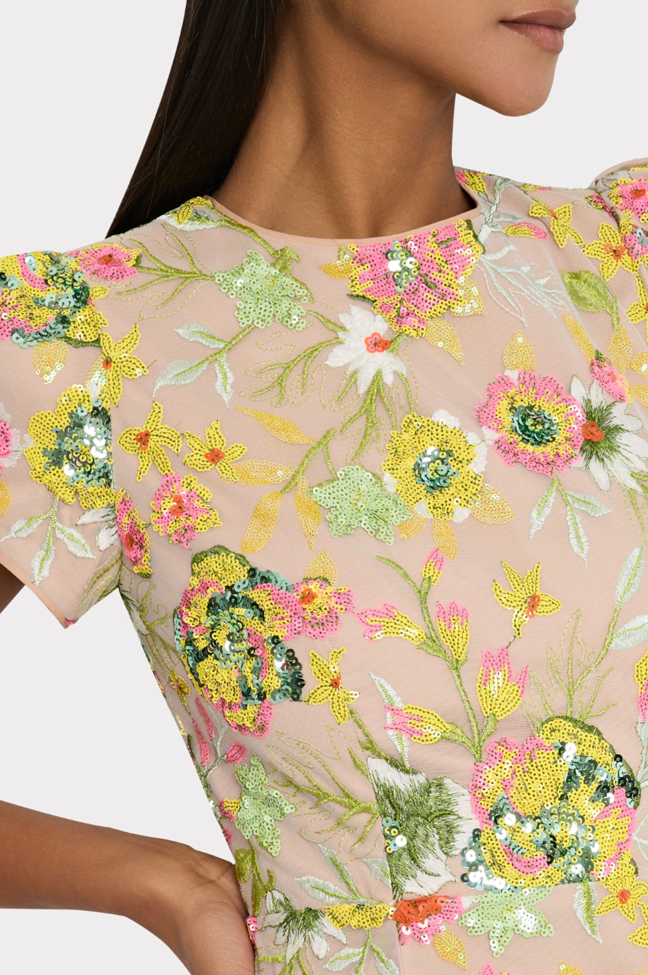 Kyla Botanical Petals Sequins Dress - Green Multi by Milly — alternate view