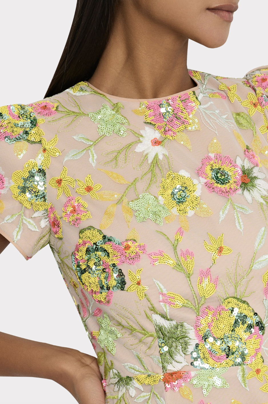Kyla Botanical Petals Sequins Dress - Green Multi by Milly — alternate view