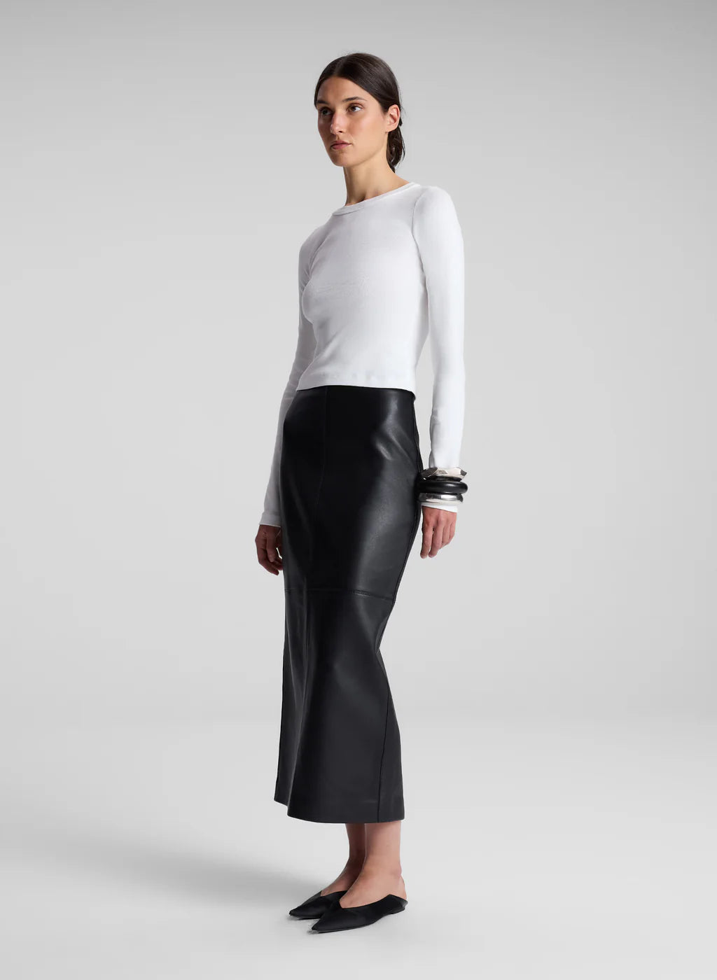 Ari Cotton Rib Long Sleeve Tee - White by A.L.C — view 3