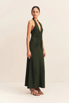 Beau Halter Ruched Midi Dress - Army Green by Shona Joy — alternate view