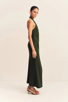 Beau Halter Ruched Midi Dress - Army Green by Shona Joy — view 3