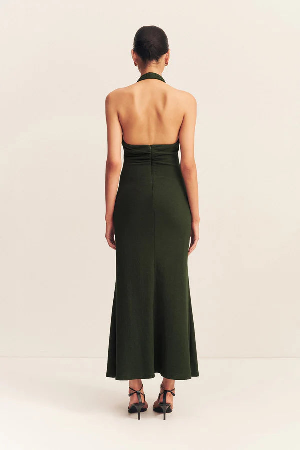 Beau Halter Ruched Midi Dress - Army Green by Shona Joy — view 4