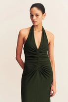 Beau Halter Ruched Midi Dress - Army Green by Shona Joy — view 5
