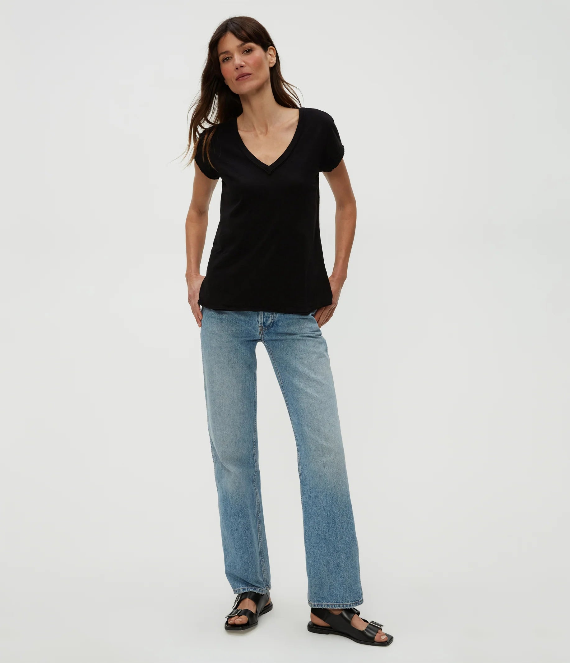 Baxter V Neck Tee - Black by Michael Stars — alternate view