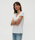 Baxter V Neck Tee - White by Michael Stars — view 3
