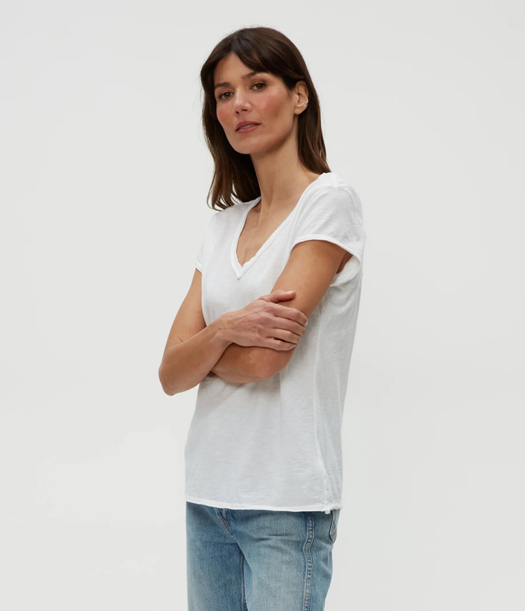 Baxter V Neck Tee - White by Michael Stars — view 3
