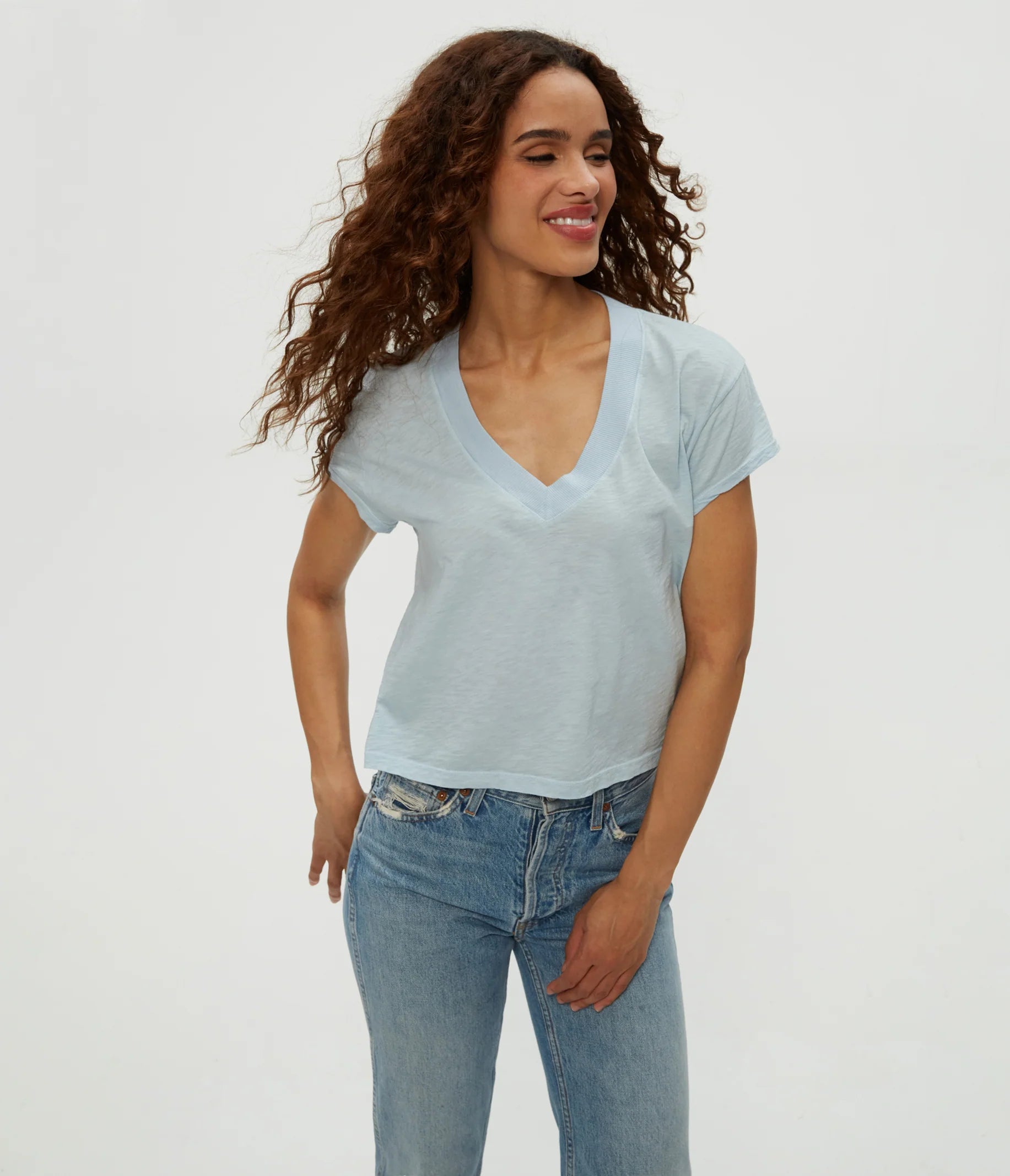 Harlan Cropped V Neck Tee - Fountain by Michael Stars | 25 South Boutiques