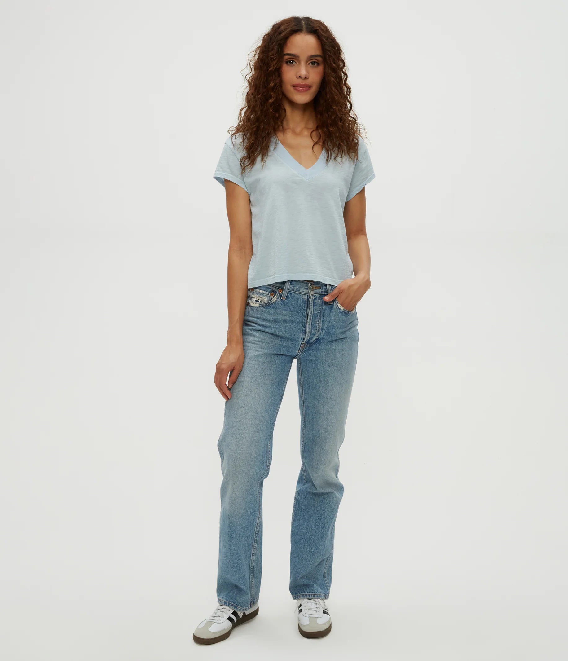 Harlan Cropped V Neck Tee - Fountain by Michael Stars — alternate view