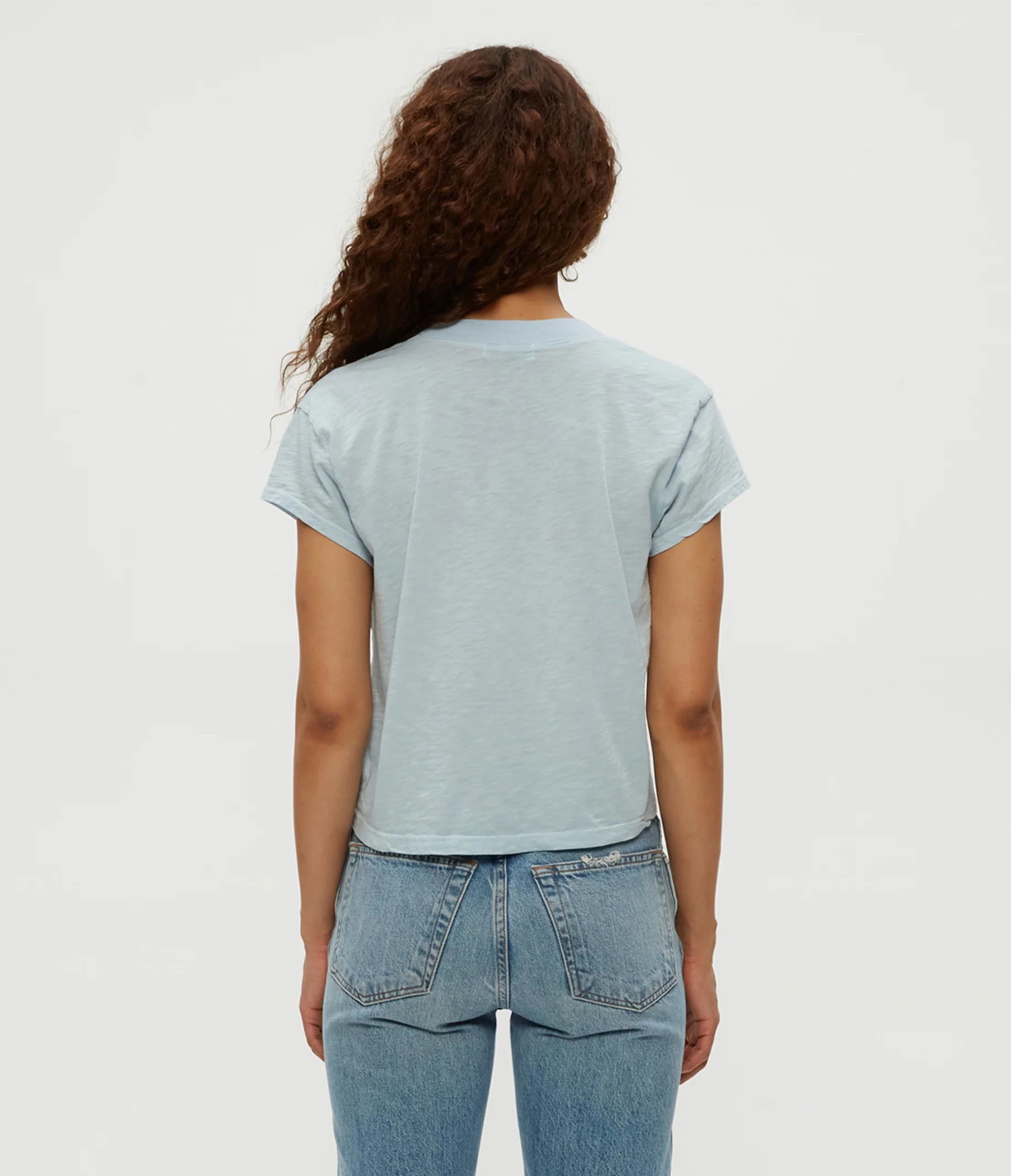 Harlan Cropped V Neck Tee - Fountain by Michael Stars — view 4