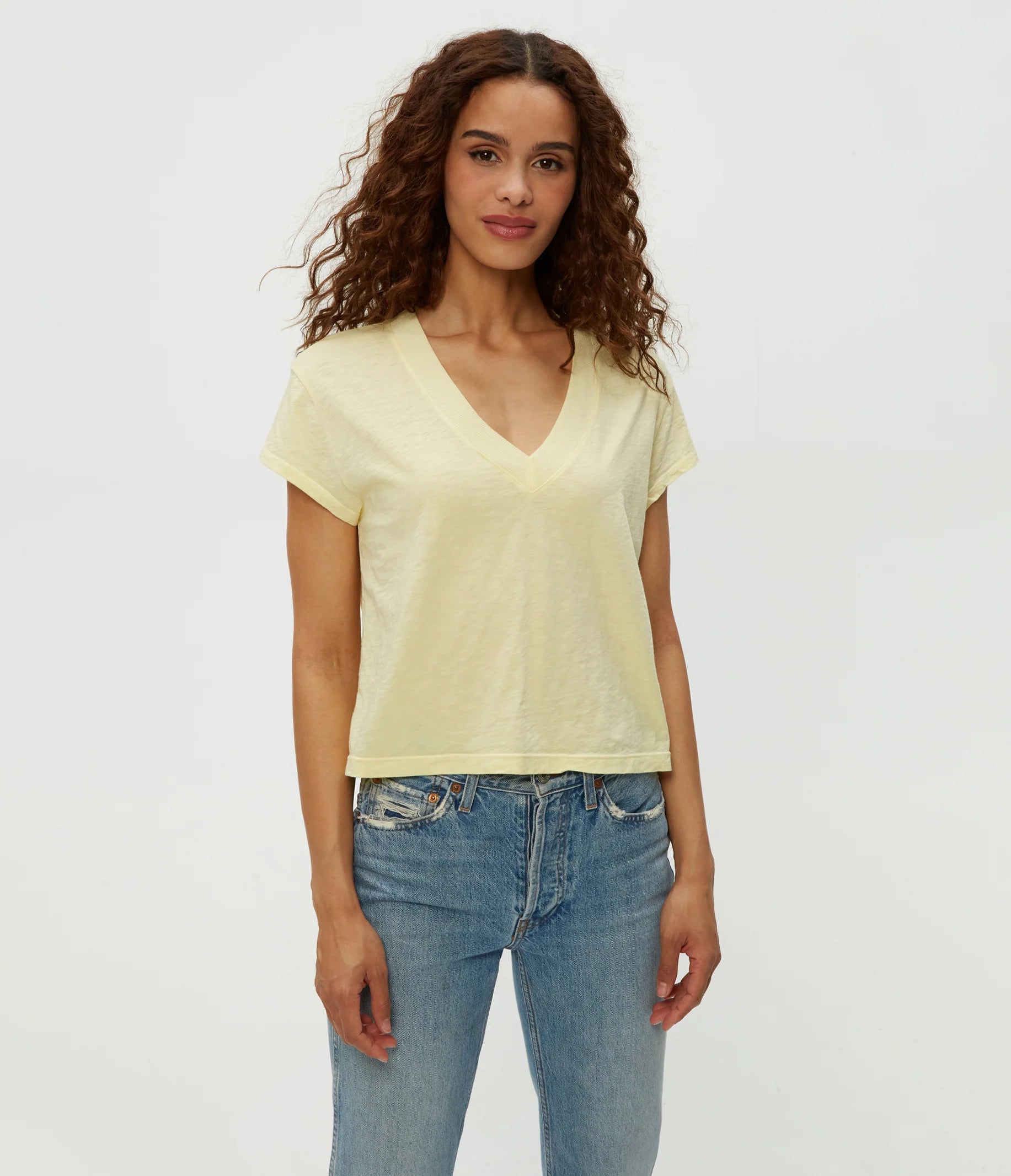 Harlan Cropped V Neck Tee - Lemonade by Michael Stars | 25 South Boutiques