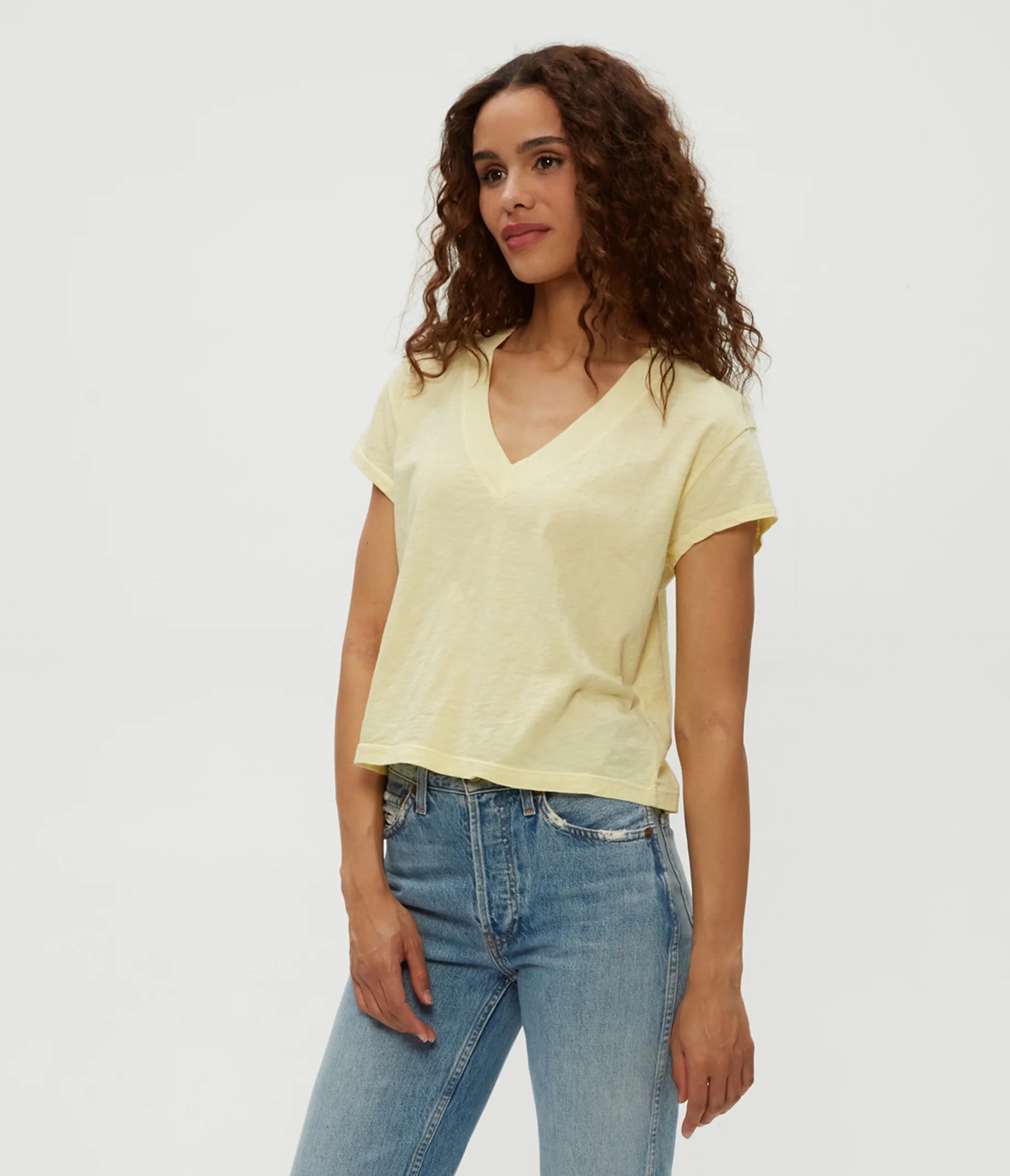 Harlan Cropped V Neck Tee - Lemonade by Michael Stars — view 3
