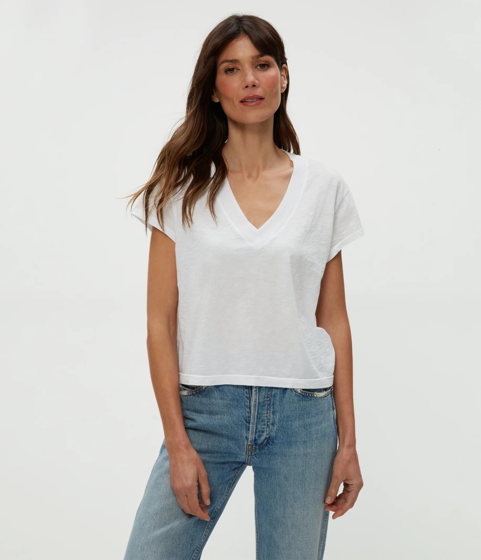 Harlan Cropped V Neck Tee - White by Michael Stars | 25 South Boutiques
