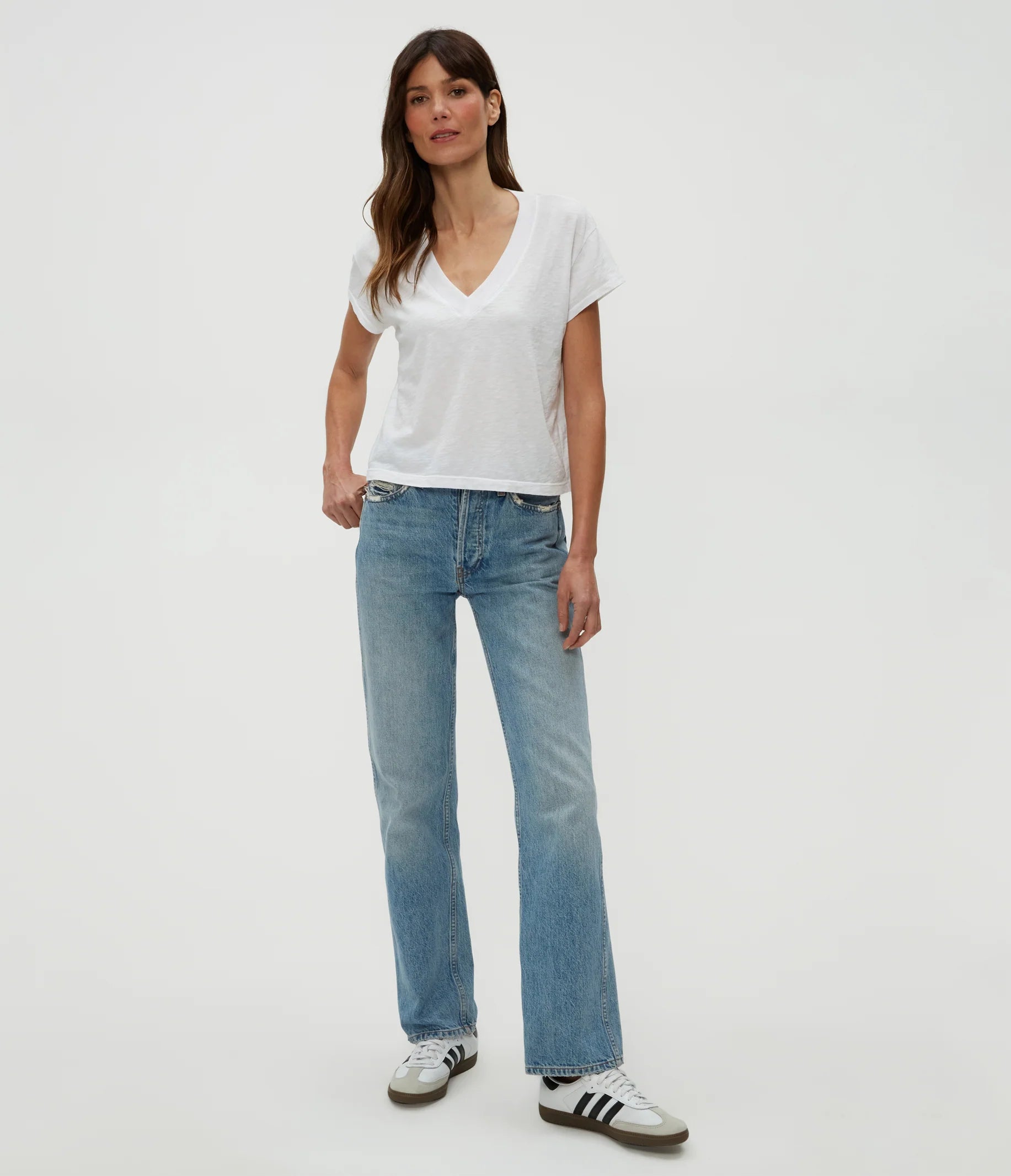 Harlan Cropped V Neck Tee - White by Michael Stars — alternate view