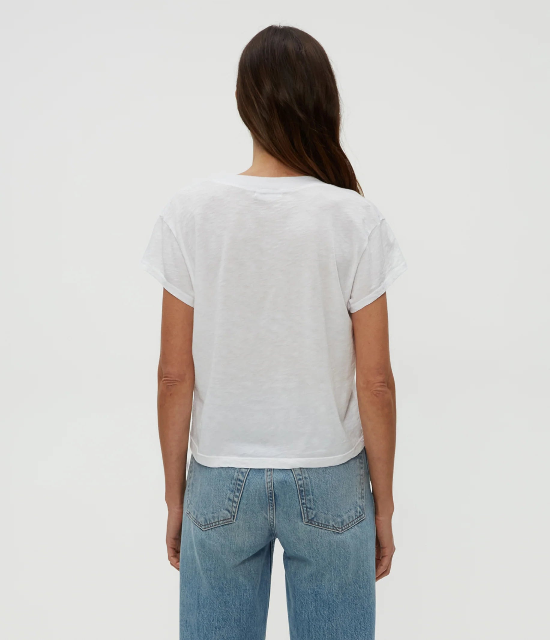 Harlan Cropped V Neck Tee - White by Michael Stars — view 4