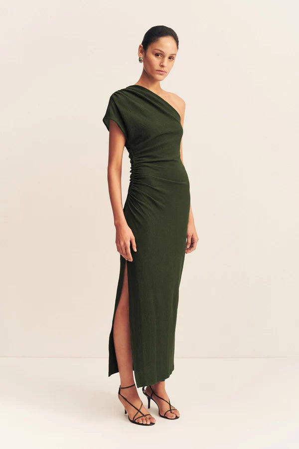 Beau Asymmetrical Midi Dress - Army Green by Shona Joy — view 3
