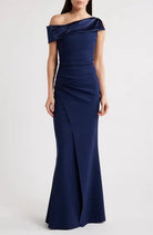 Koppany Ruched One-Shoulder Jersey Trumpet Gown - Navy by Chiara Boni | 25 South Boutiques
