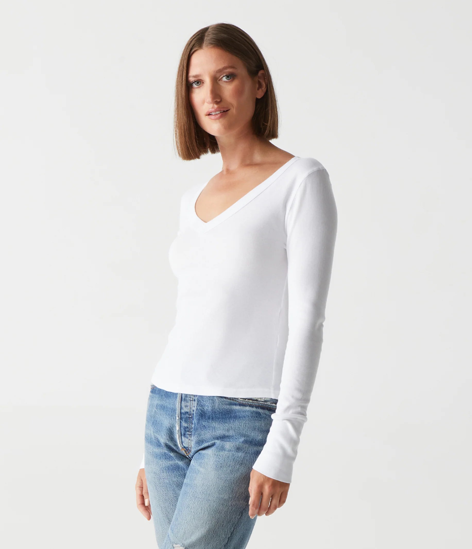 Logan Supima V Neck Tee - White by Michael Stars — alternate view