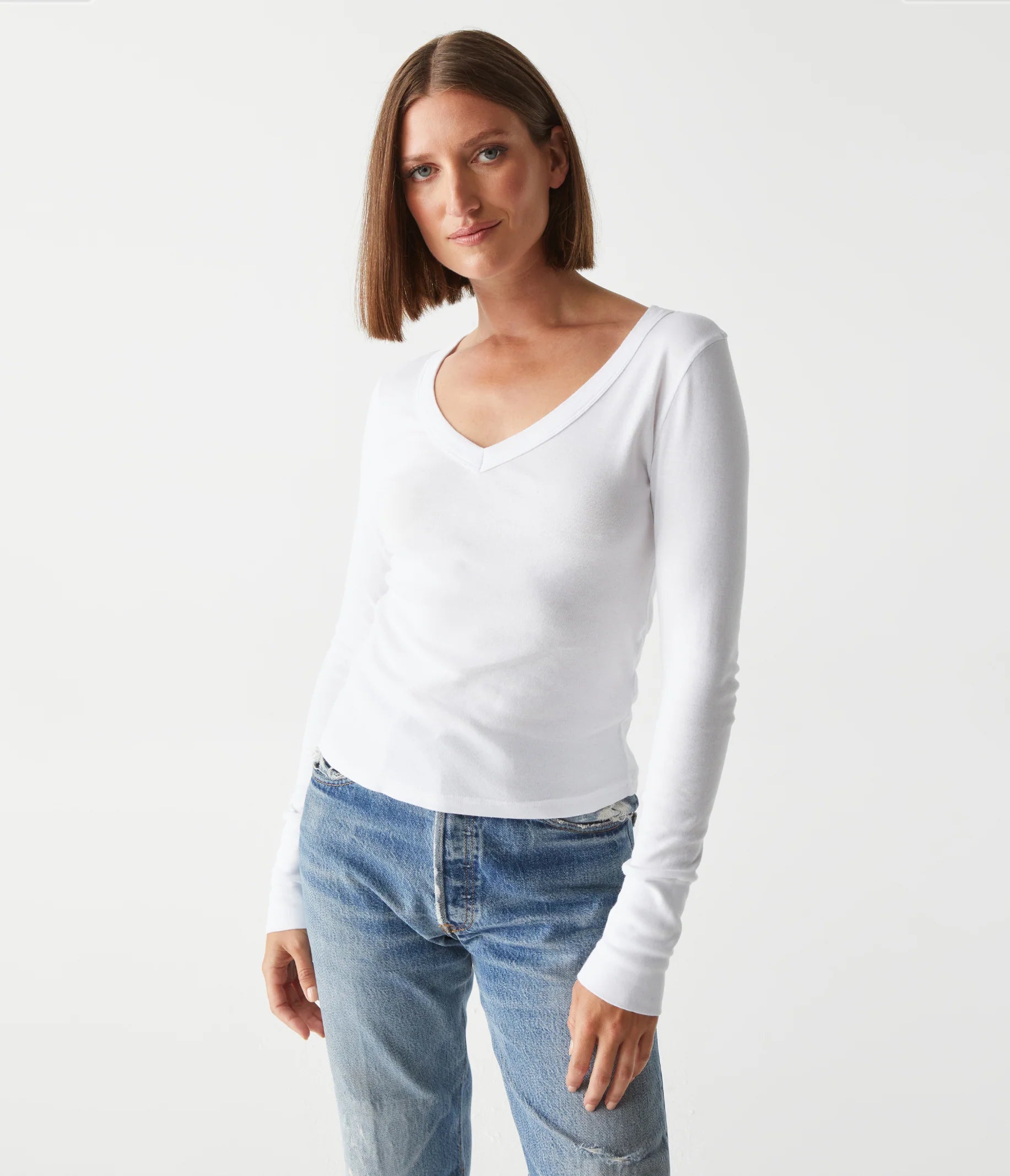 Logan Supima V Neck Tee - White by Michael Stars | 25 South Boutiques
