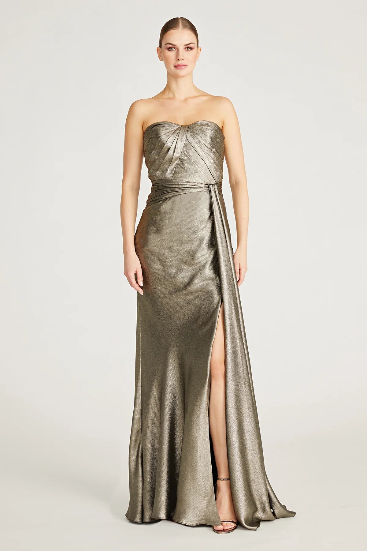 Farren Strapless Draped Gown - Pewter by Theia | 25 South Boutiques