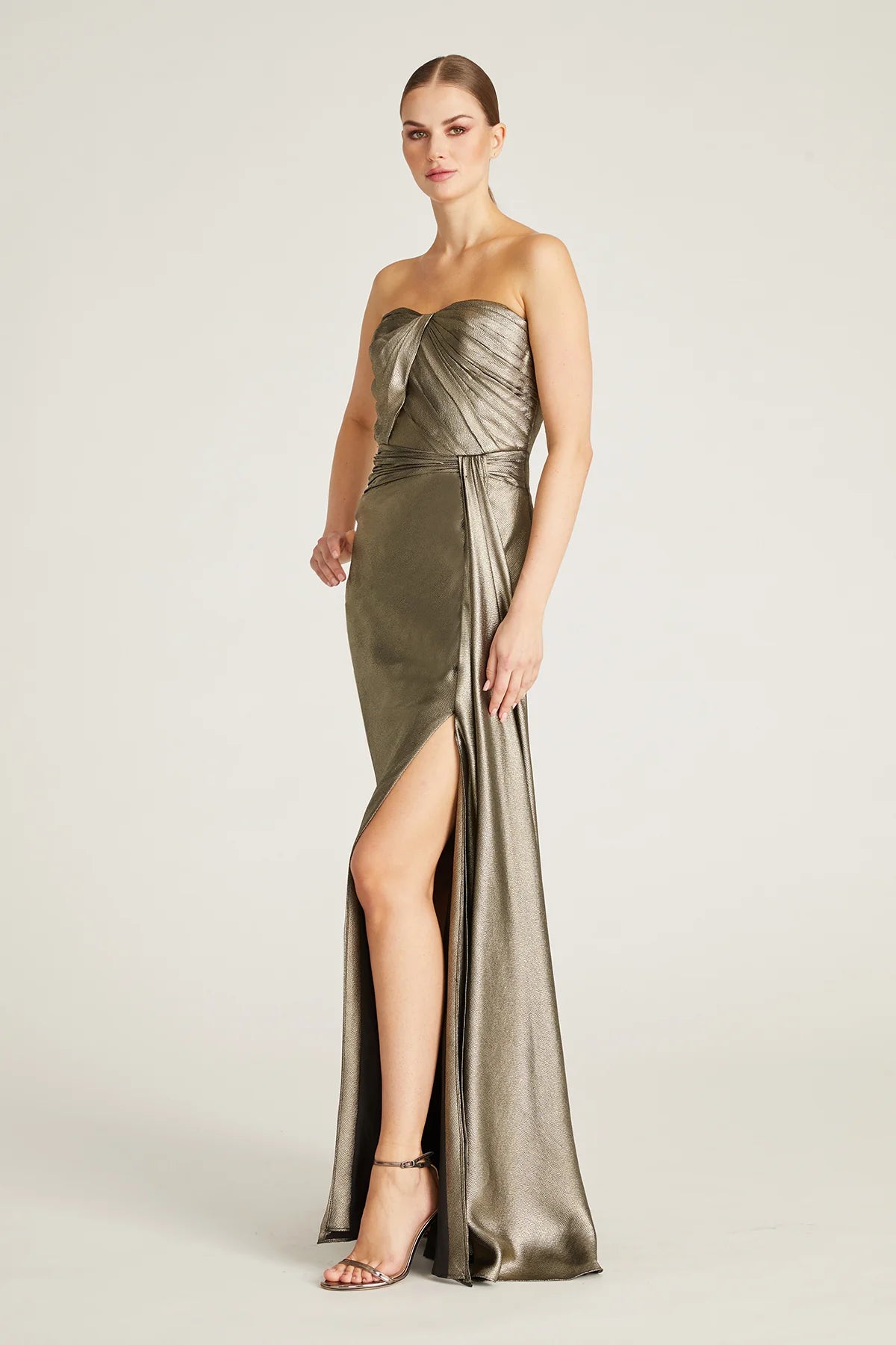 Farren Strapless Draped Gown - Pewter by Theia — view 3