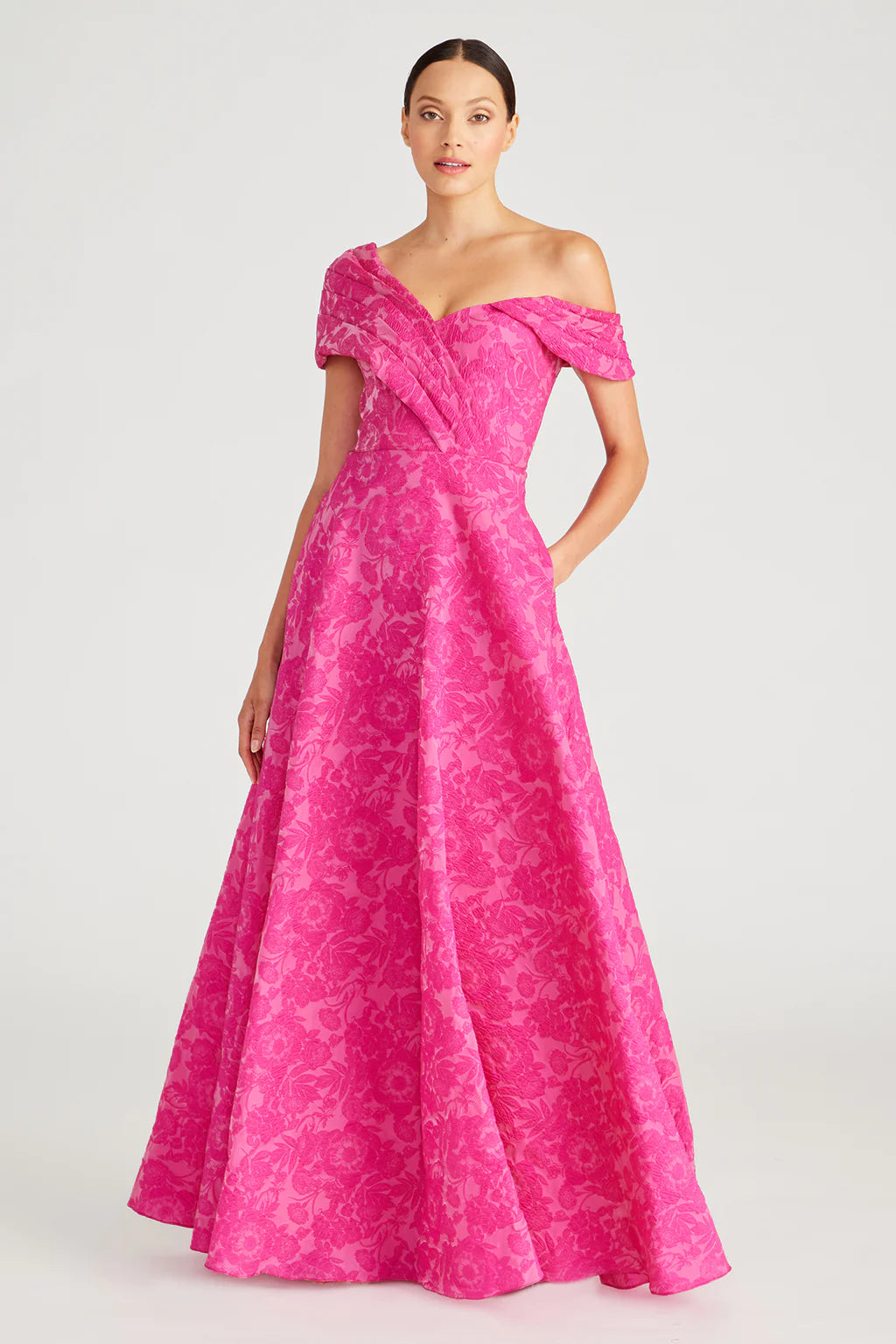 Marlene Cloud Jacquard Gown - Passionfruit by Theia | 25 South Boutiques