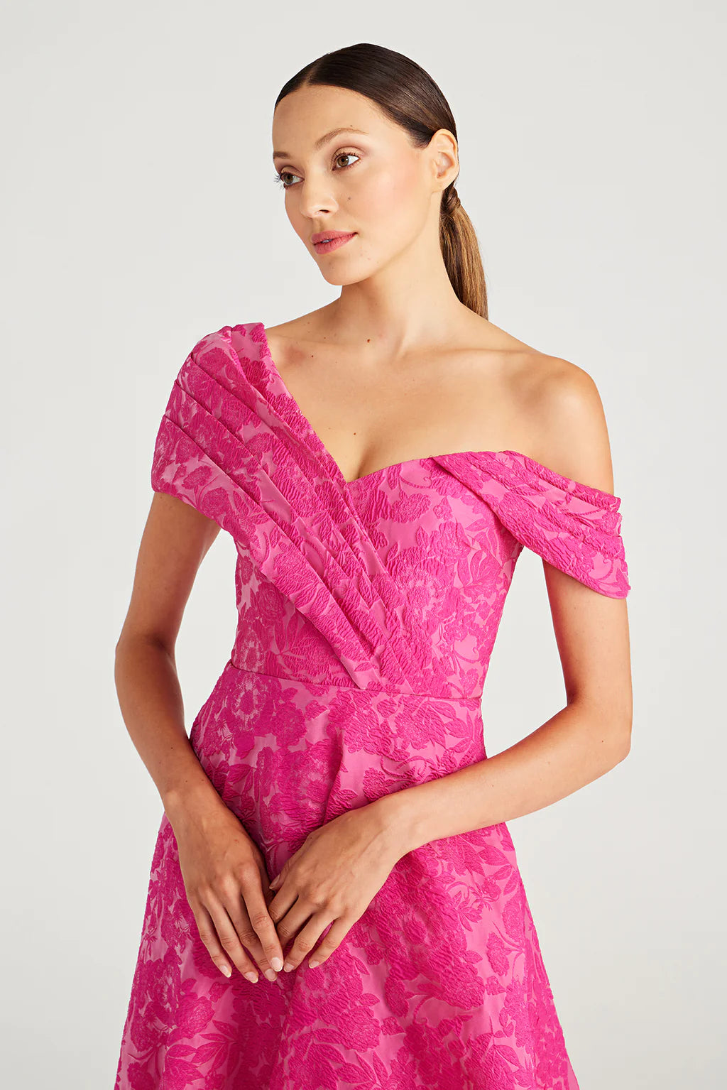 Marlene Cloud Jacquard Gown - Passionfruit by Theia — alternate view