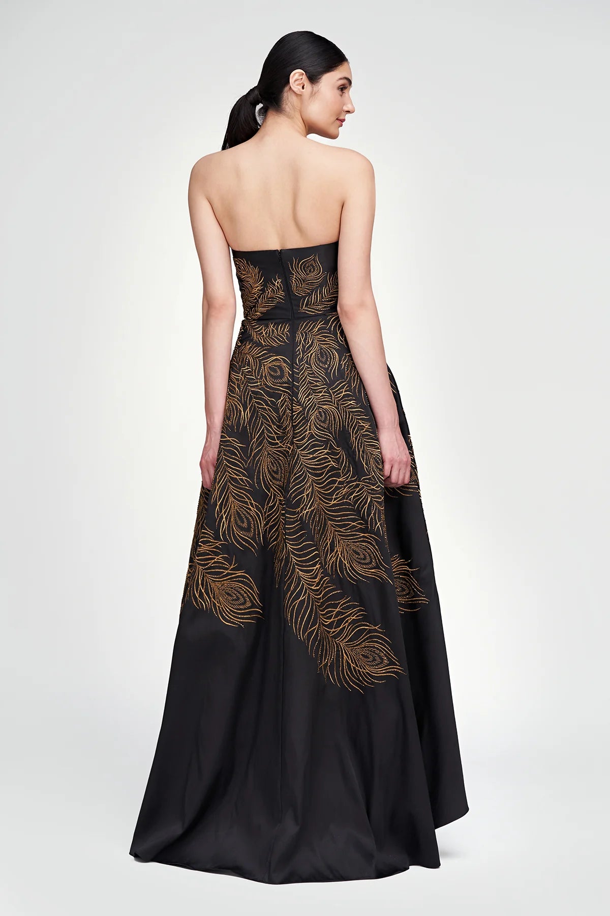 Erica Feather Embroidered Gown - Black / Gold by Theia — view 4