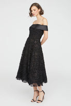 Roxy Off Shoulder A Line Dress - Black by Theia — view 3