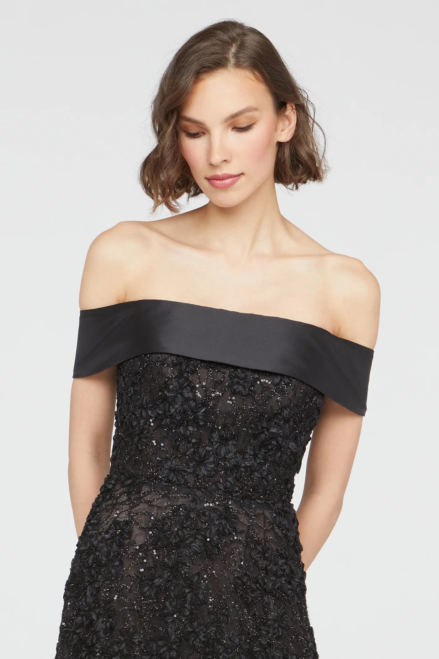 Roxy Off Shoulder A Line Dress - Black by Theia — view 4