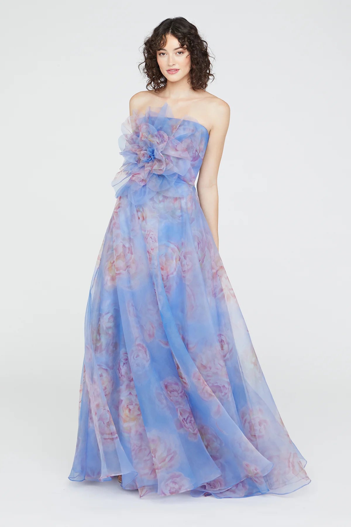 Kimberly Strapless Organza Gown - Pearl Roses by Theia | 25 South Boutiques