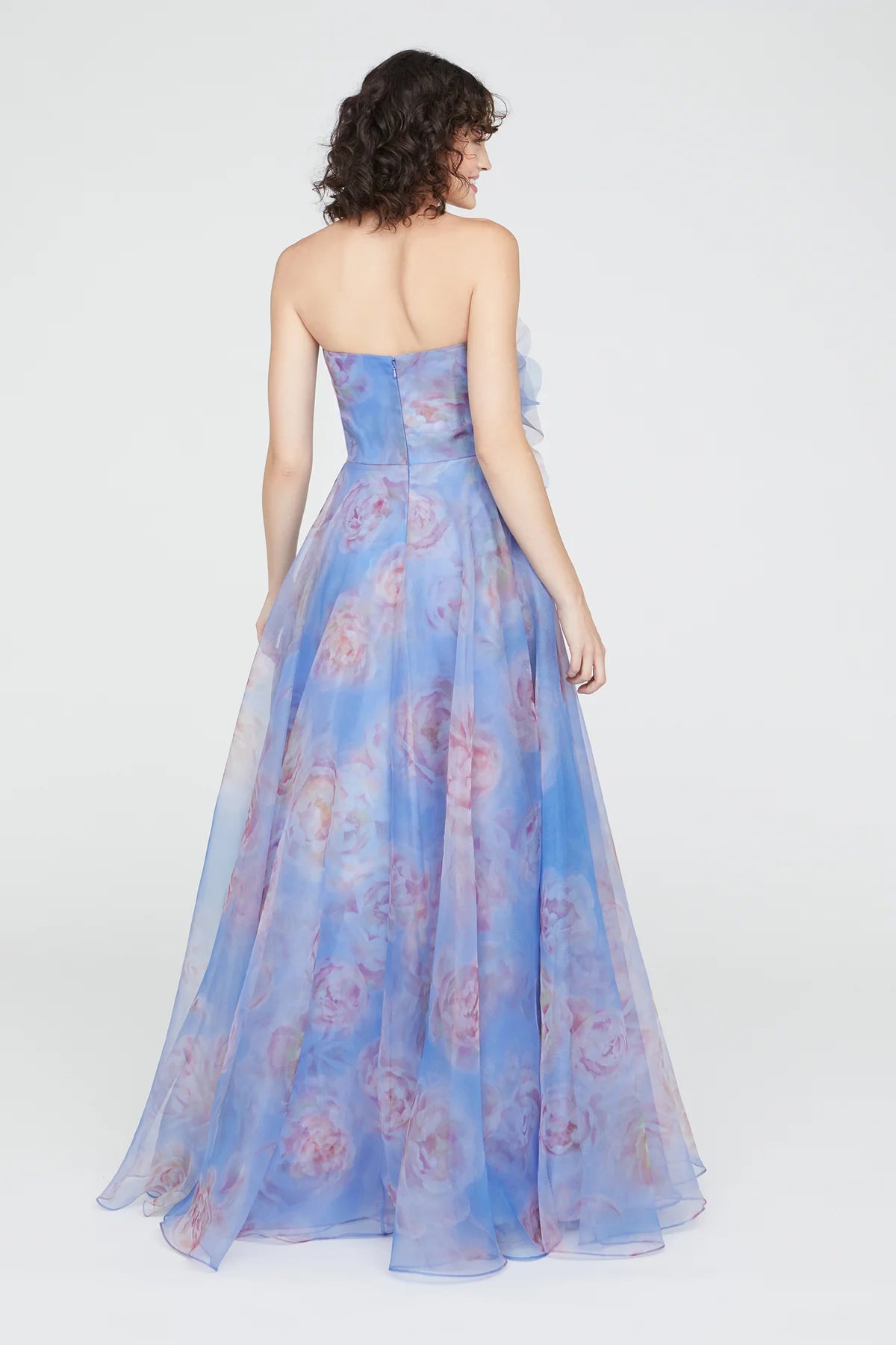 Kimberly Strapless Organza Gown - Pearl Roses by Theia — view 4