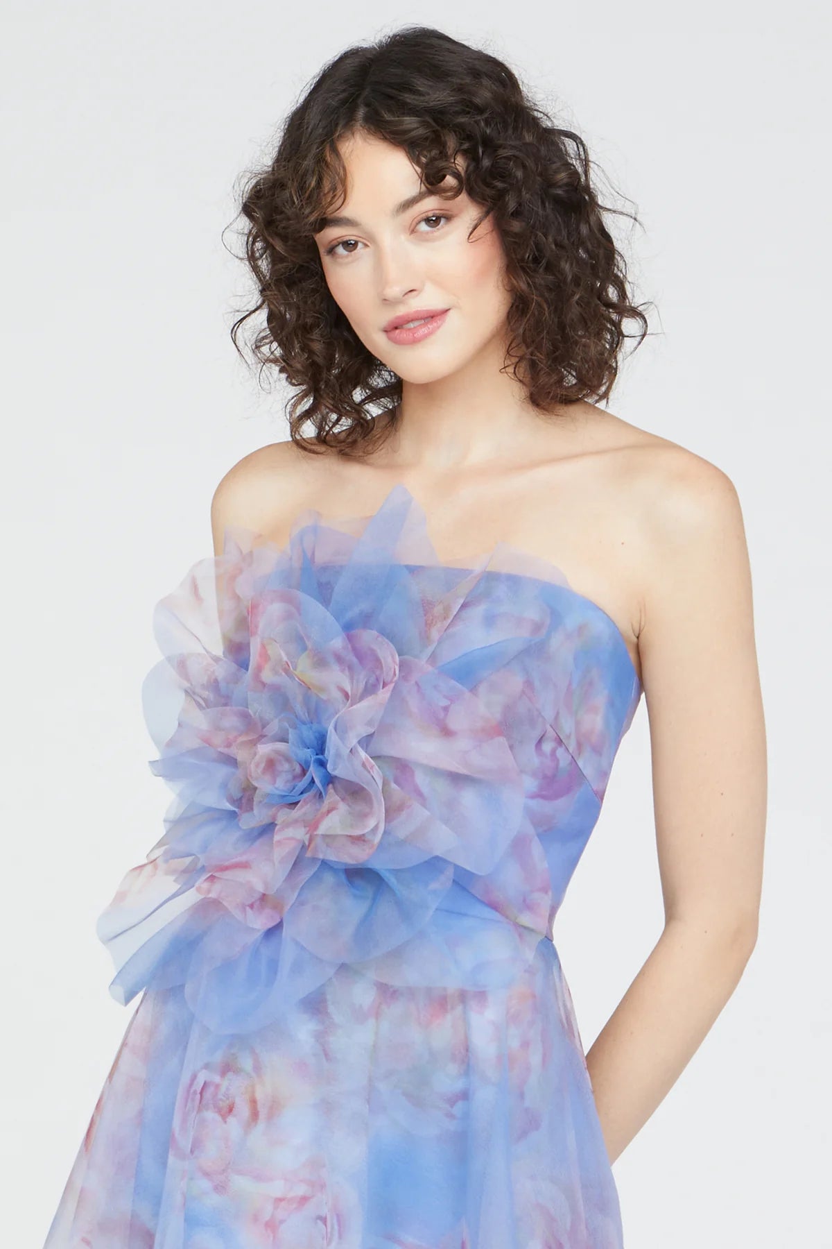 Kimberly Strapless Organza Gown - Pearl Roses by Theia — alternate view