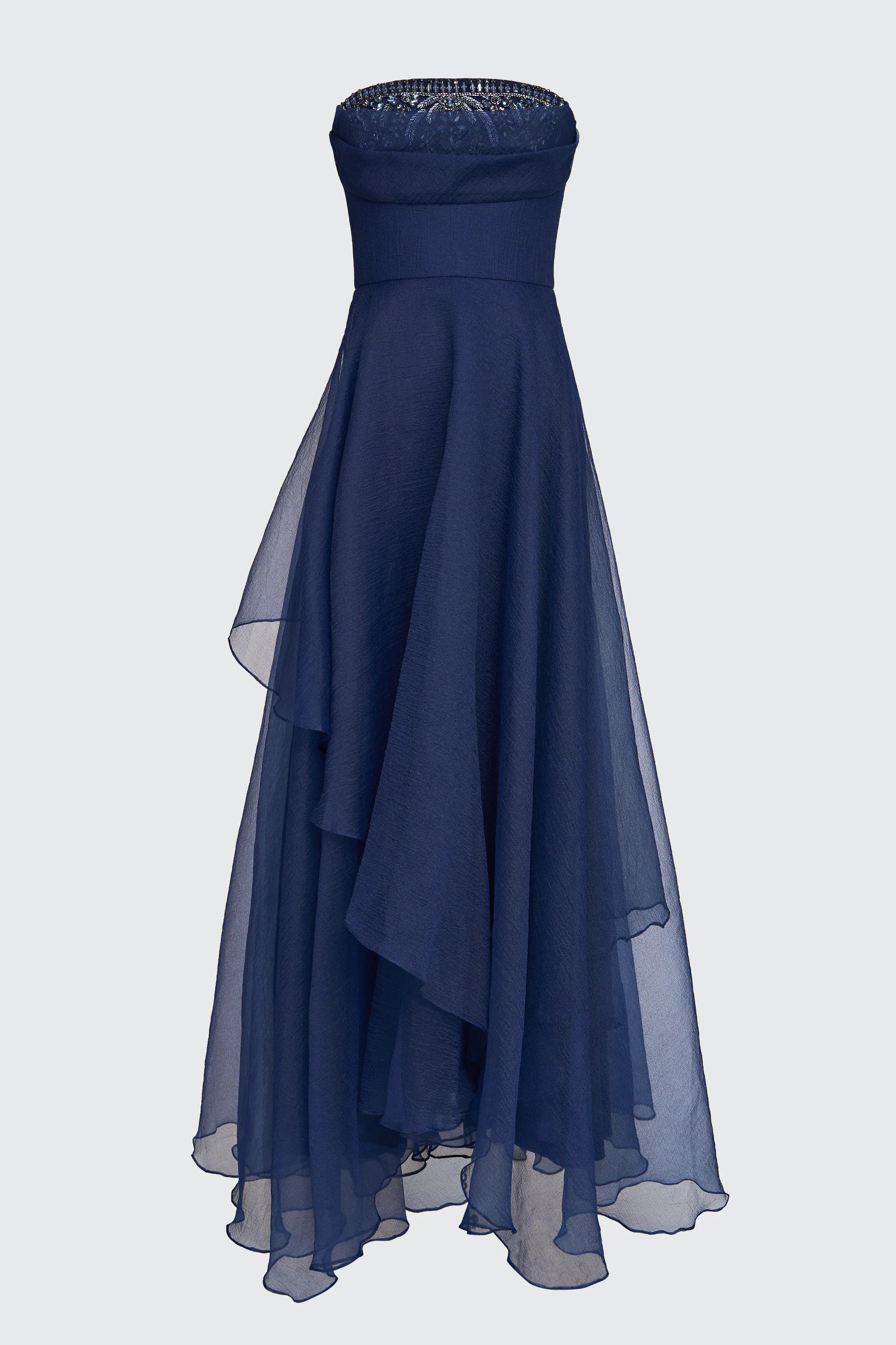 Aubrey Asymmetric Organza Gown - Navy by Theia — view 6