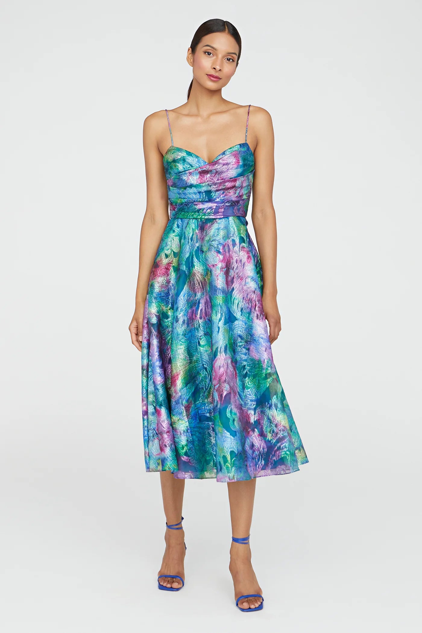 Allegra Draped Cocktail Dress - Aquatic Bloom by Theia | 25 South Boutiques