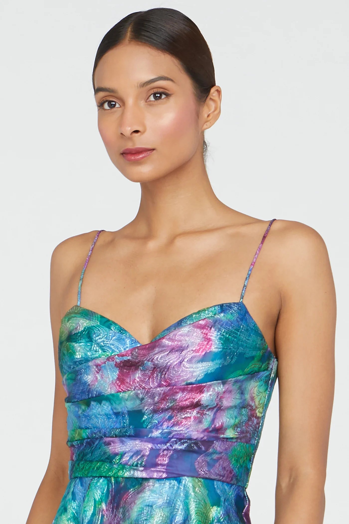 Allegra Draped Cocktail Dress - Aquatic Bloom by Theia — view 4