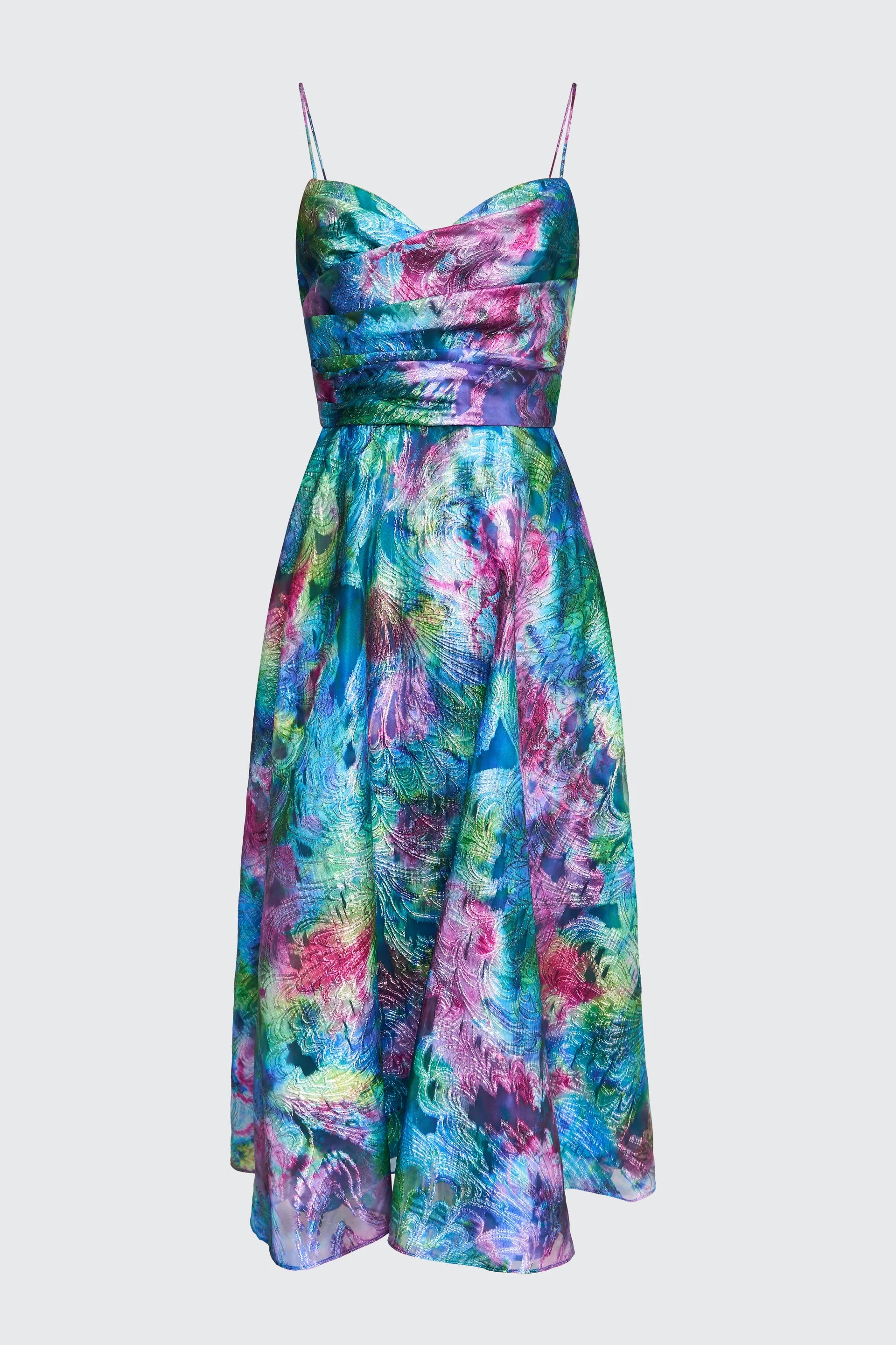 Allegra Draped Cocktail Dress - Aquatic Bloom by Theia — view 5