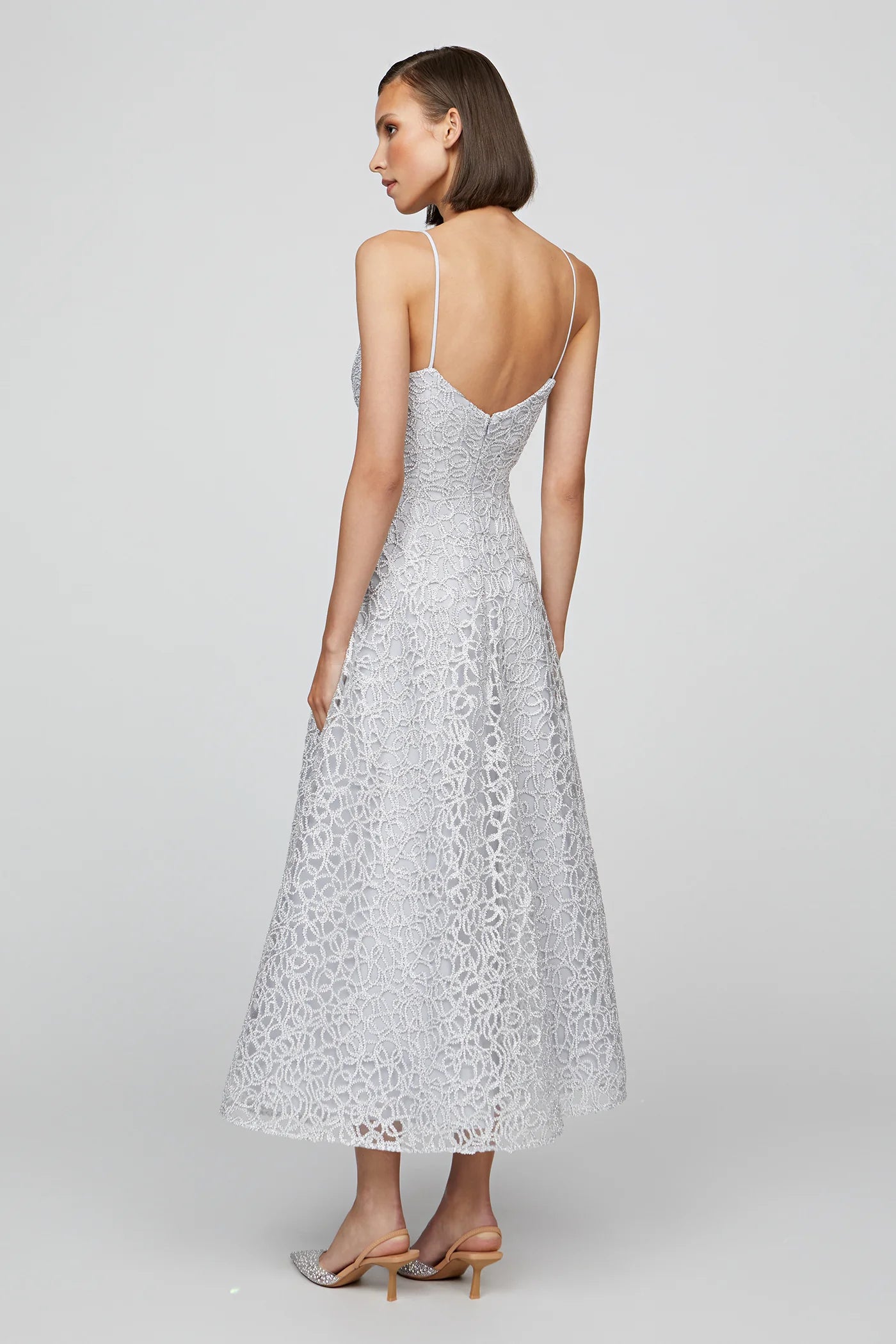 Sleeveless Tulle Midi Dress - French Silver by Theia — view 3