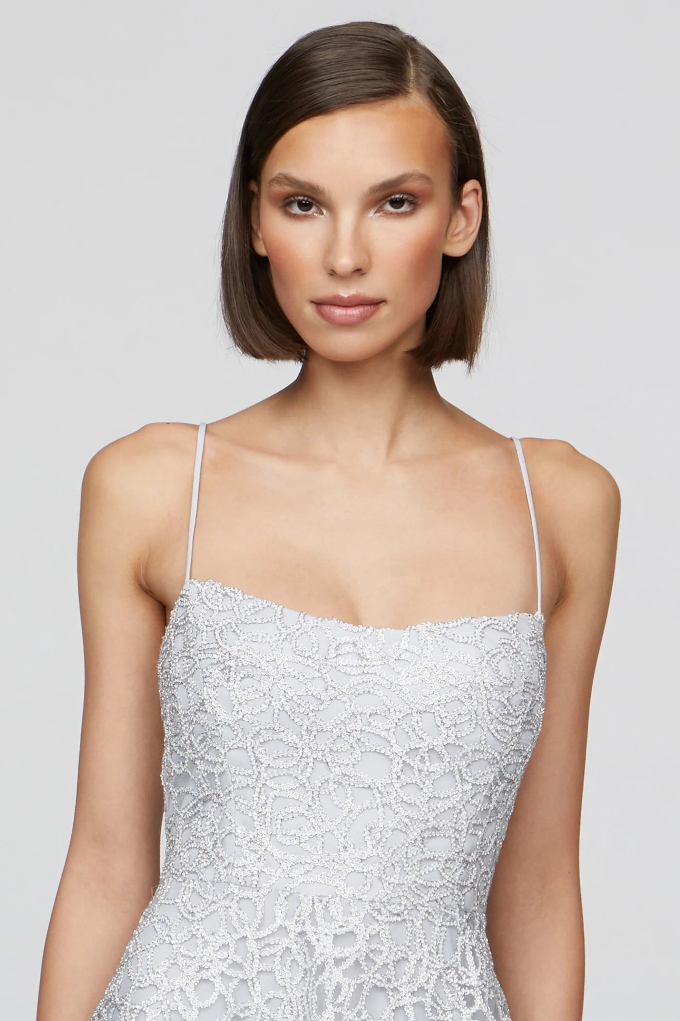 Sleeveless Tulle Midi Dress - French Silver by Theia — alternate view