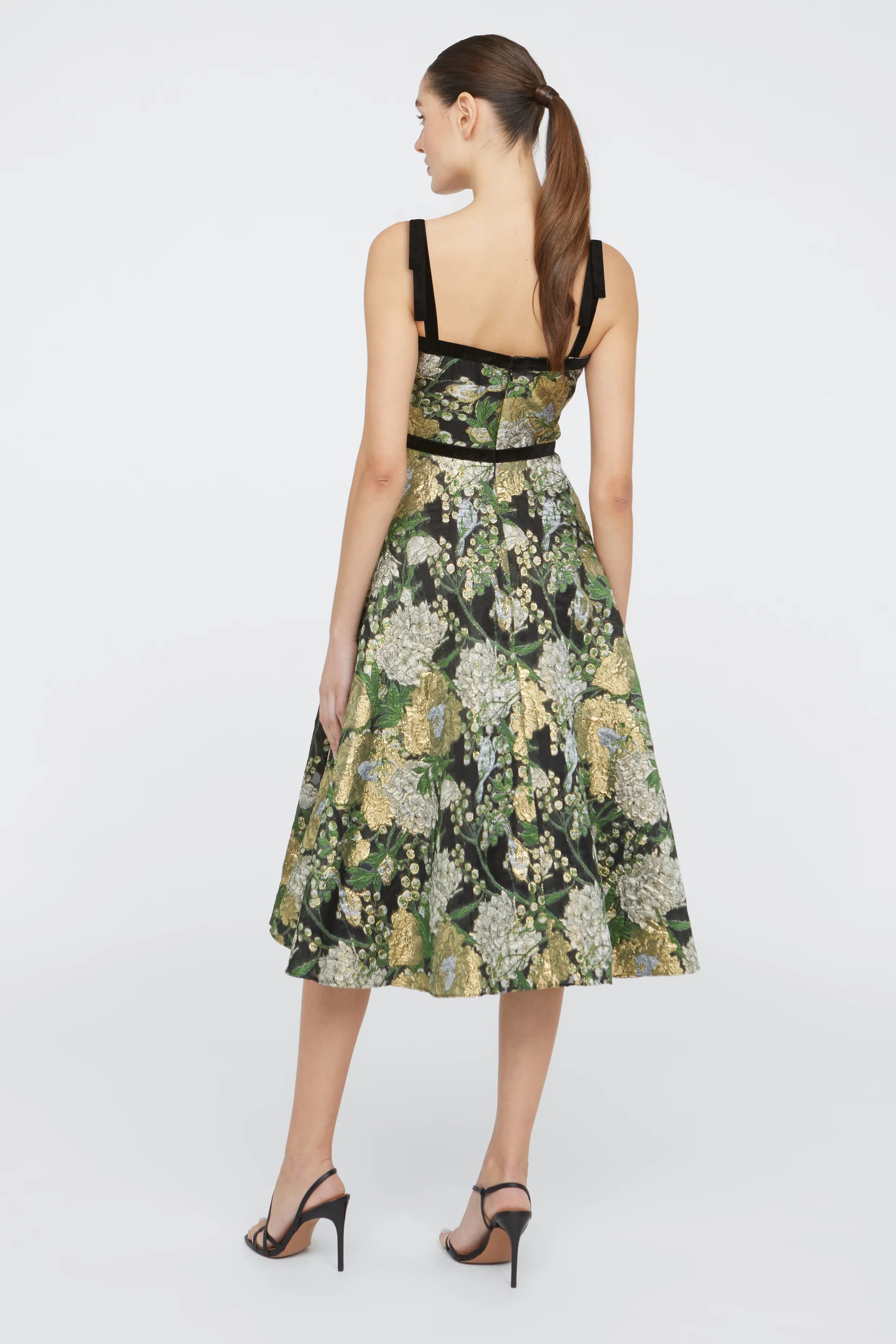 Joni Velvet Bow Strap Dress - Black Gold by Theia — view 4