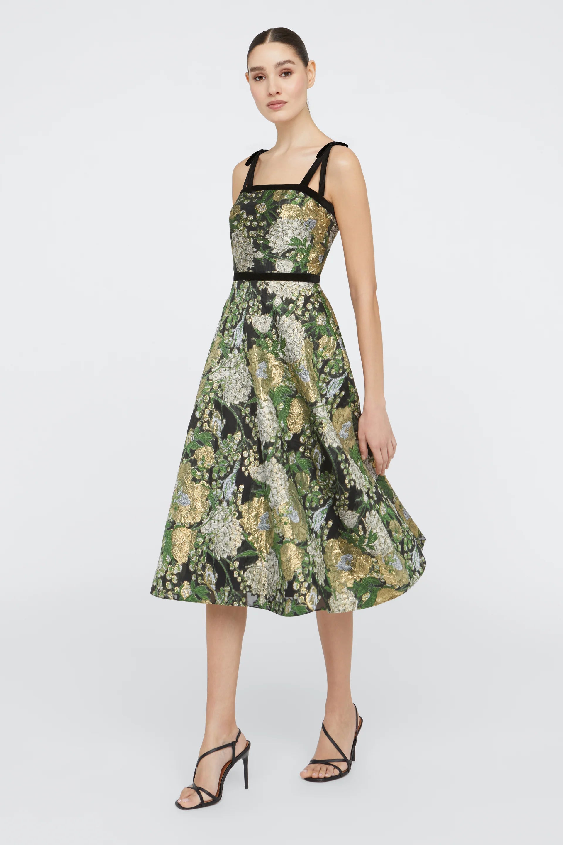 Joni Velvet Bow Strap Dress - Black Gold by Theia — view 3