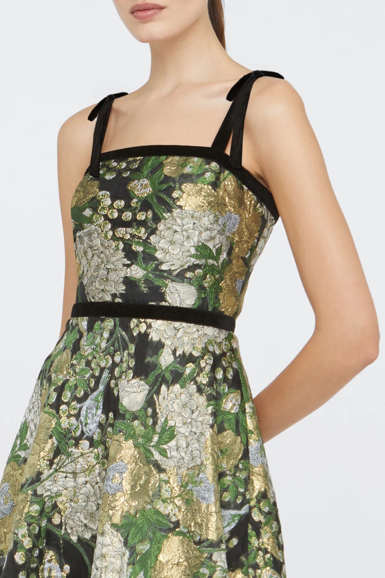 Joni Velvet Bow Strap Dress - Black Gold by Theia — alternate view