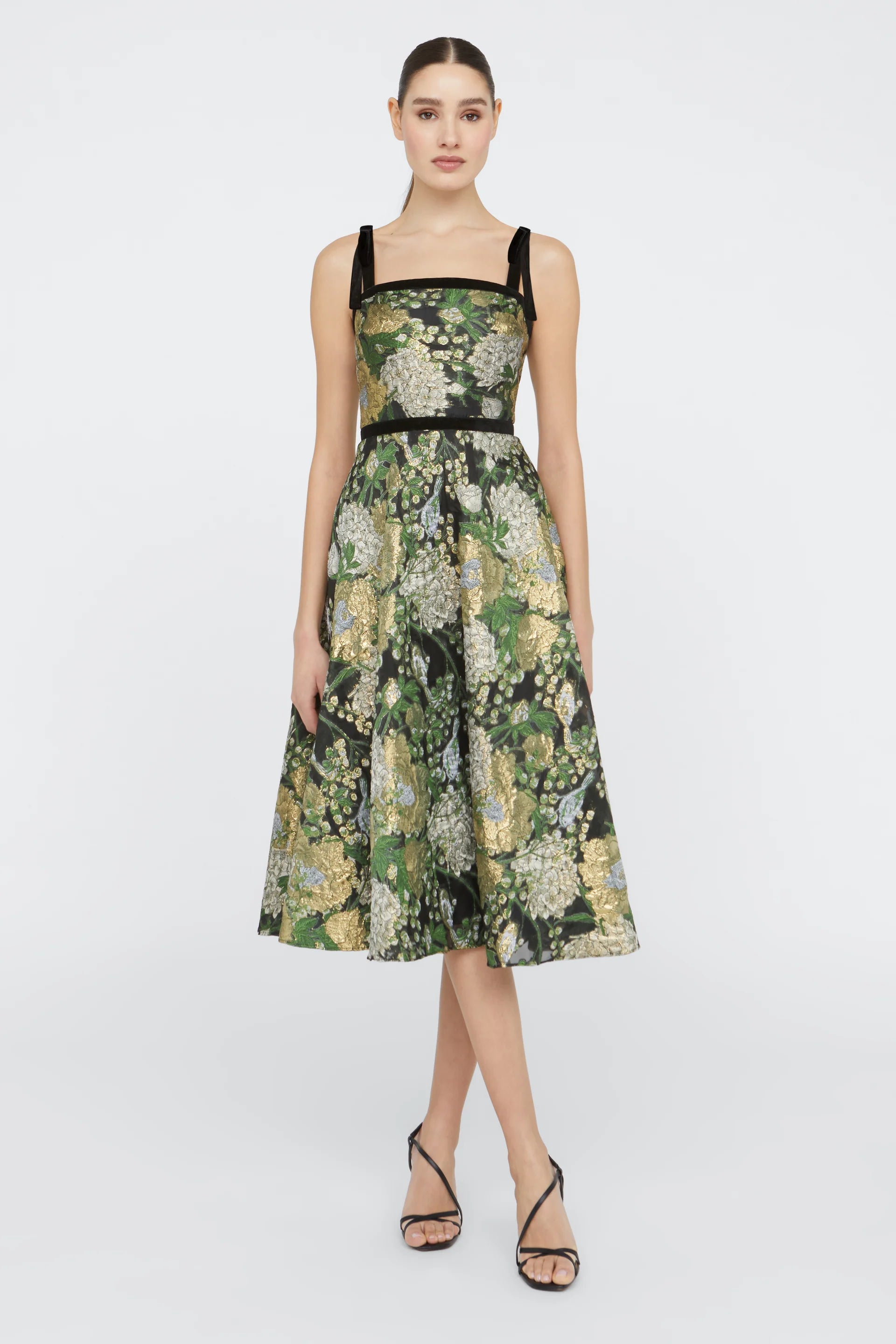Joni Velvet Bow Strap Dress - Black Gold by Theia | 25 South Boutiques