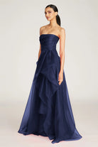 Teresa Strapless Draped Gown - Navy by Theia — view 3