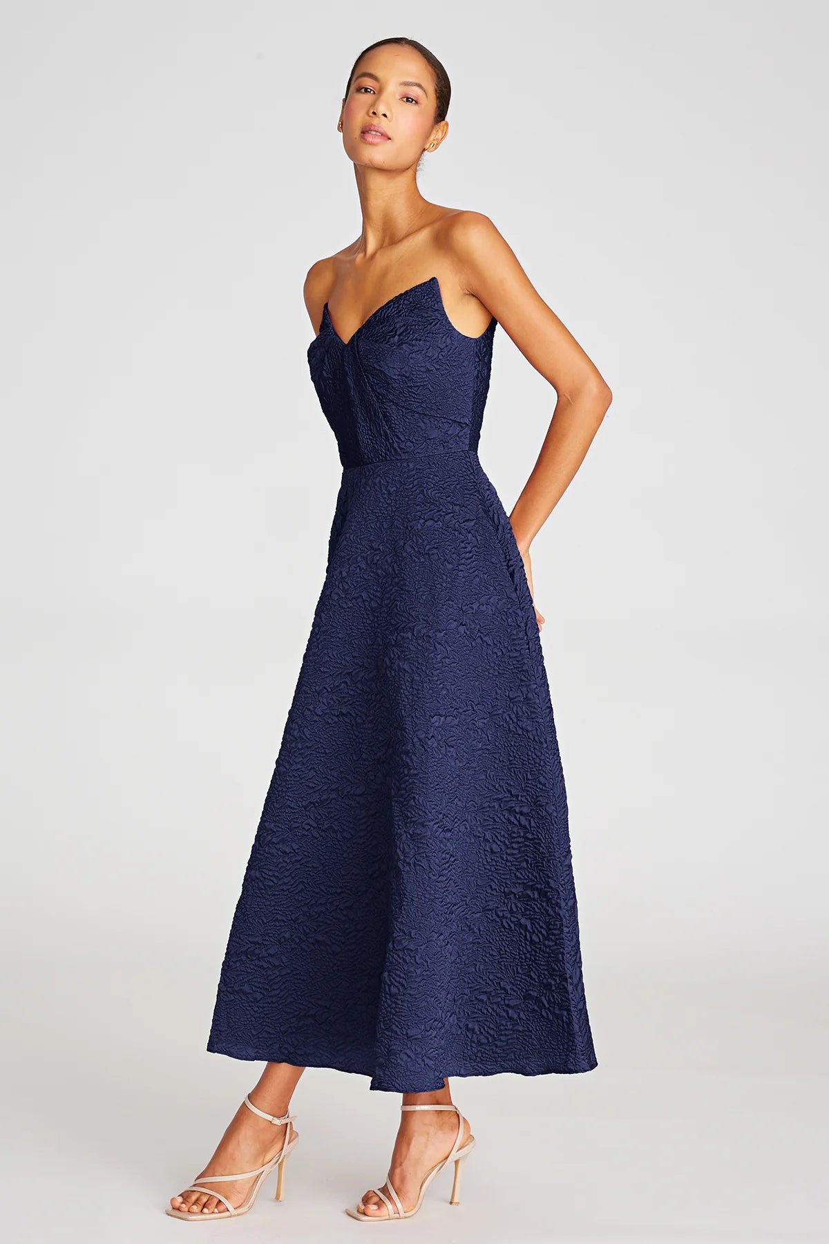 Ellie A Line Midi Dress - Navy by Theia — view 4